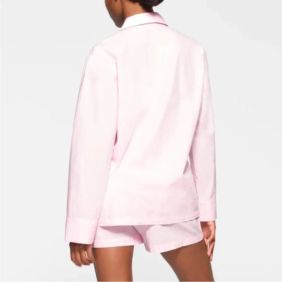 SKIMS Cotton Poplin Button Up Shirt Collared Baby Pink Oversized Sleep Size M - Picture 10 of 10